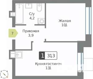 1-к квартира, строящийся дом, 31м2, 2/9 этаж