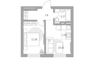 2-к квартира, строящийся дом, 34м2, 6/14 этаж
