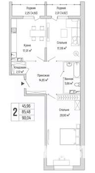 2-к квартира, вторичка, 90м2, 3/9 этаж