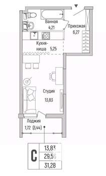 Студия квартира, вторичка, 31м2, 8/9 этаж