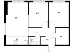 2-к квартира, вторичка, 54м2, 1/9 этаж