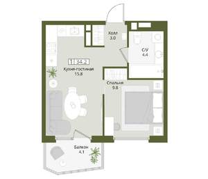 1-к квартира, вторичка, 34м2, 2/8 этаж