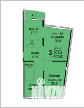 3-к квартира, вторичка, 101м2, 12/17 этаж