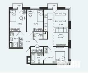 3-к квартира, сданный дом, 80м2, 20/25 этаж