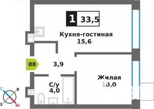 1-к квартира, вторичка, 34м2, 8/9 этаж