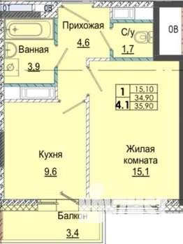 1-к квартира, вторичка, 36м2, 11/13 этаж