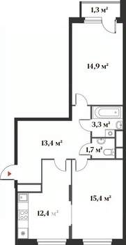 2-к квартира, вторичка, 62м2, 6/6 этаж