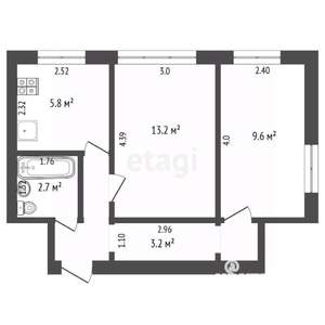 2-к квартира, вторичка, 41м2, 1/4 этаж