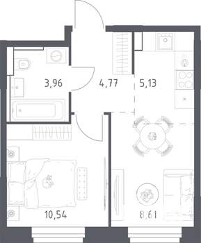 1-к квартира, строящийся дом, 33м2, 23/24 этаж