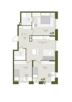 3-к квартира, вторичка, 76м2, 1/8 этаж