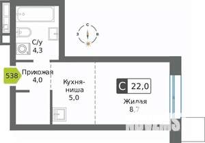Студия квартира, вторичка, 22м2, 14/32 этаж