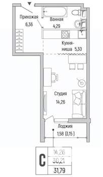 Студия квартира, вторичка, 32м2, 6/9 этаж