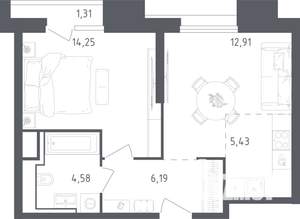 1-к квартира, строящийся дом, 45м2, 4/28 этаж