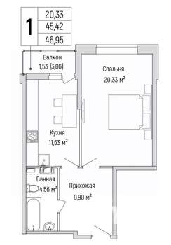 1-к квартира, вторичка, 47м2, 5/9 этаж