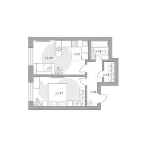 2-к квартира, вторичка, 45м2, 6/25 этаж