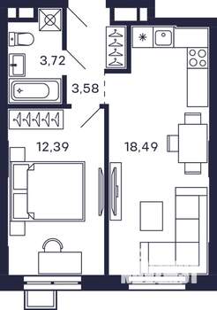 1-к квартира, вторичка, 40м2, 13/28 этаж