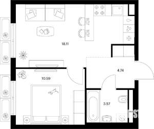 1-к квартира, вторичка, 37м2, 7/9 этаж