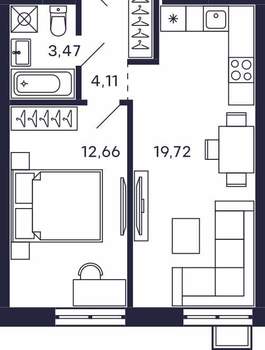 1-к квартира, строящийся дом, 40м2, 17/28 этаж