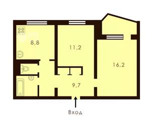 2-к квартира, вторичка, 52м2, 1/12 этаж