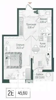 1-к квартира, вторичка, 47м2, 9/10 этаж