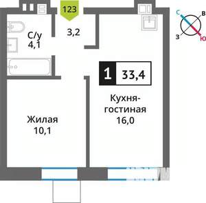 1-к квартира, вторичка, 33м2, 9/9 этаж