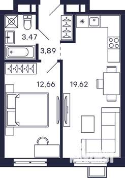 1-к квартира, вторичка, 40м2, 18/28 этаж
