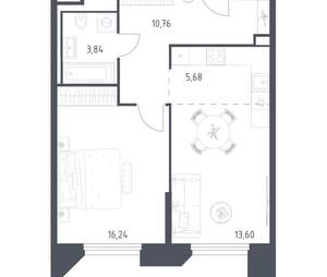 1-к квартира, вторичка, 50м2, 12/30 этаж