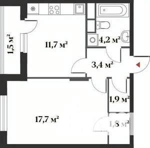 1-к квартира, вторичка, 42м2, 2/6 этаж