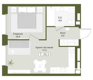 1-к квартира, вторичка, 37м2, 1/8 этаж