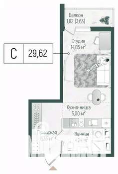 Студия квартира, вторичка, 31м2, 7/10 этаж