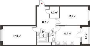 2-к квартира, вторичка, 64м2, 3/6 этаж