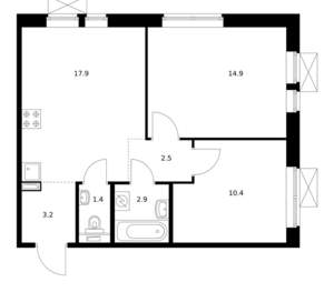 2-к квартира, вторичка, 53м2, 2/9 этаж
