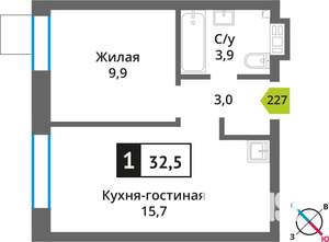 1-к квартира, вторичка, 33м2, 7/9 этаж