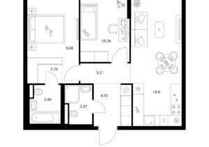 2-к квартира, вторичка, 57м2, 8/9 этаж