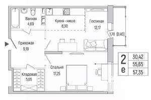 1-к квартира, вторичка, 57м2, 9/9 этаж