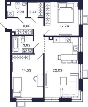 2-к квартира, строящийся дом, 68м2, 2/28 этаж