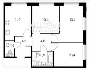3-к квартира, вторичка, 60м2, 1/9 этаж