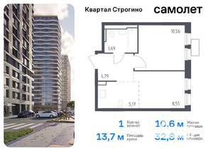 1-к квартира, вторичка, 33м2, 23/24 этаж